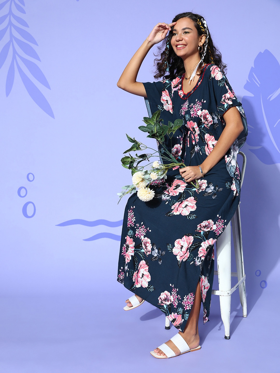 

Sweet Dreams Navy Blue Floral Bohemian Eclectic Nightdress
