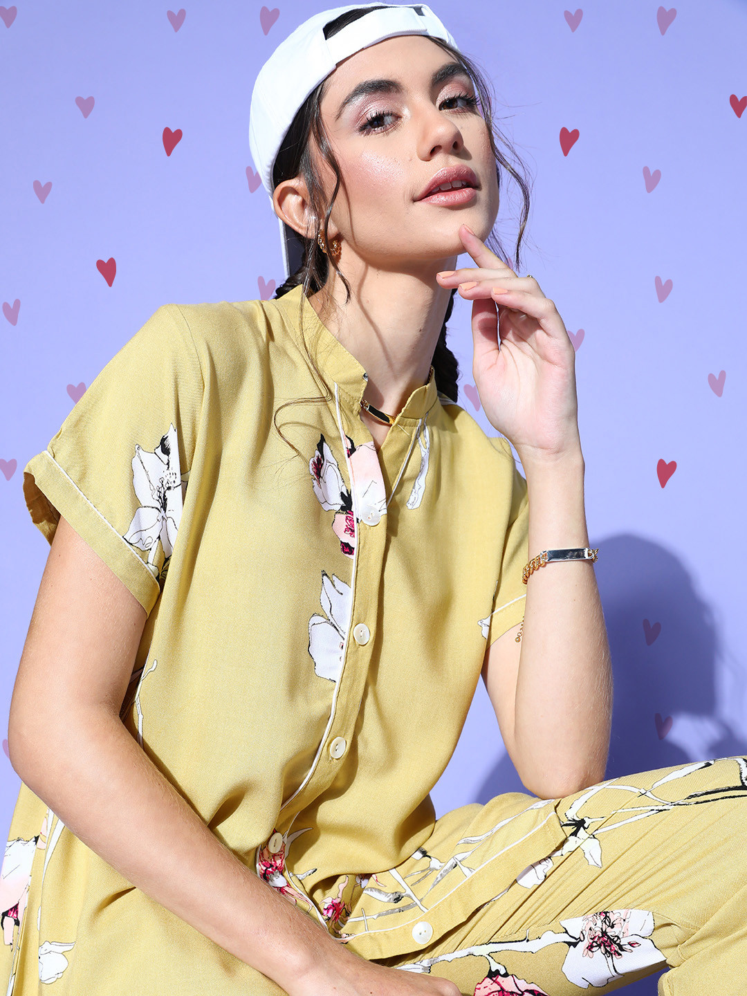 

Sweet Dreams Women Yellow Floral Sleep Staple Night Suit