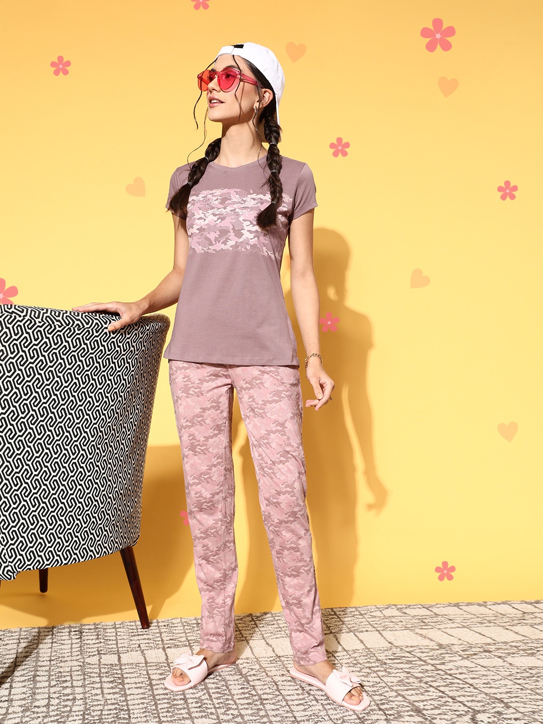 Sweet Dreams Women Mauve Camouflage Sleep Staple Night Suit