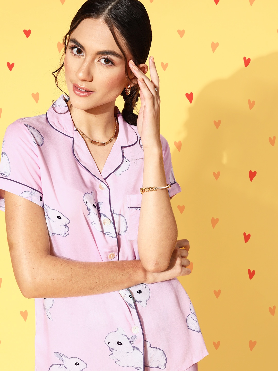 

Sweet Dreams Women Pretty Pink Printed Shirt With Trousers