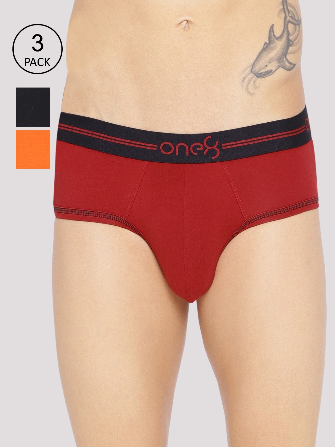 

one8 by Virat Kohli Men Pack Of 3 Super Cotton Stretch Briefs 203L1, Red