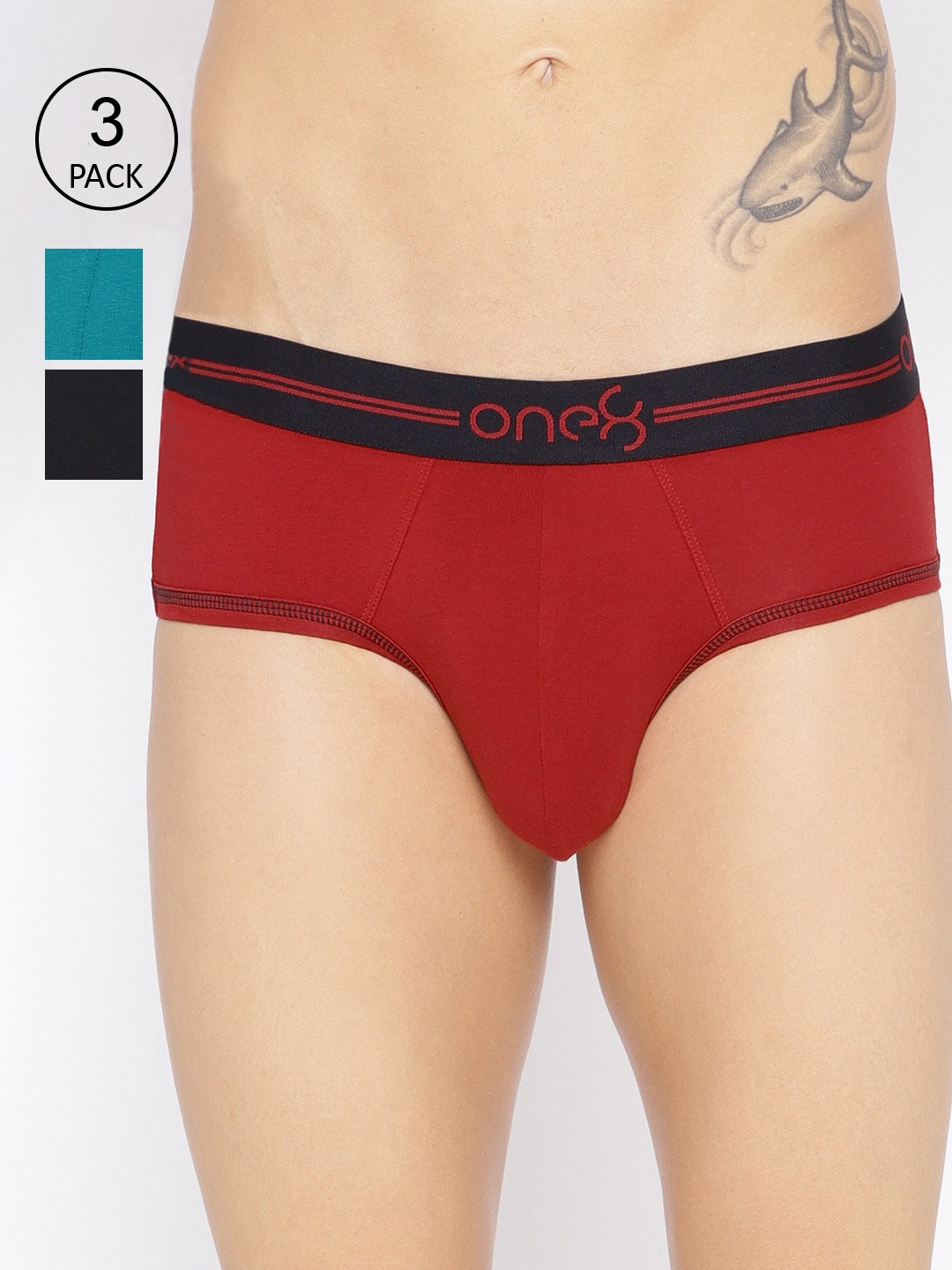 

one8 by Virat Kohli Men Pack of 3 Super Cotton Stretch Briefs, Red