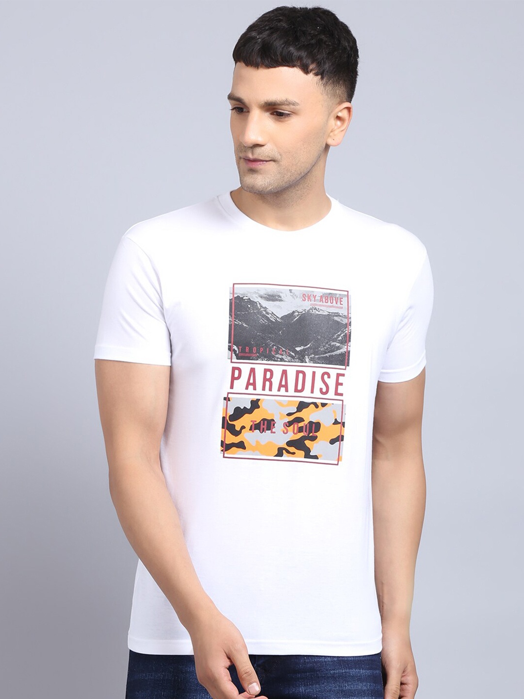 

Rodamo Men White Printed Slim Fit T-shirt
