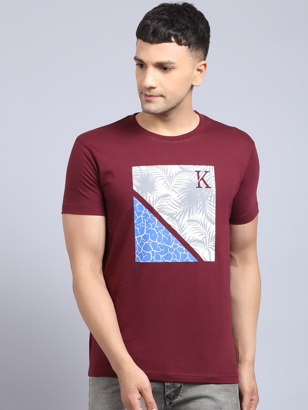 

Rodamo Men Maroon Printed Cotton Slim Fit T-shirt