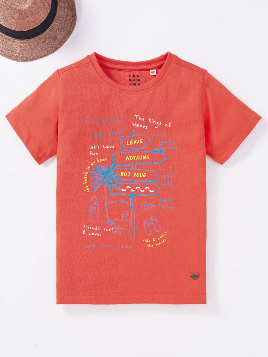 

Ed-a-Mamma Boys Orange & Blue Printed Cotton T-shirt