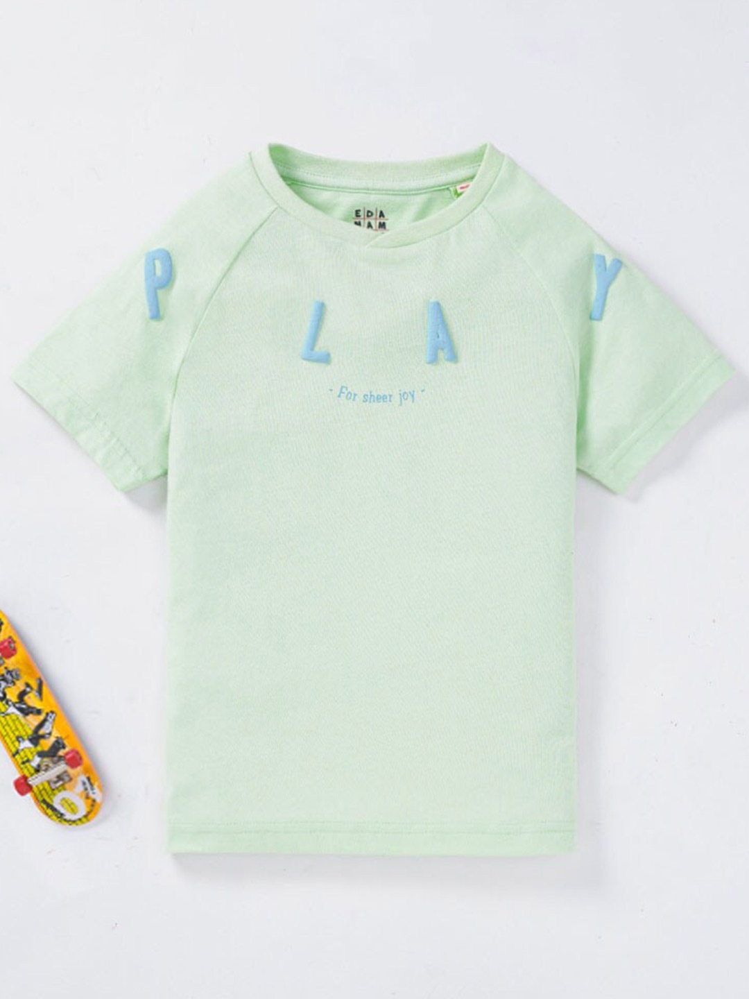 

Ed-a-Mamma Boys Green & Blue Typography Printed Cotton T-shirt