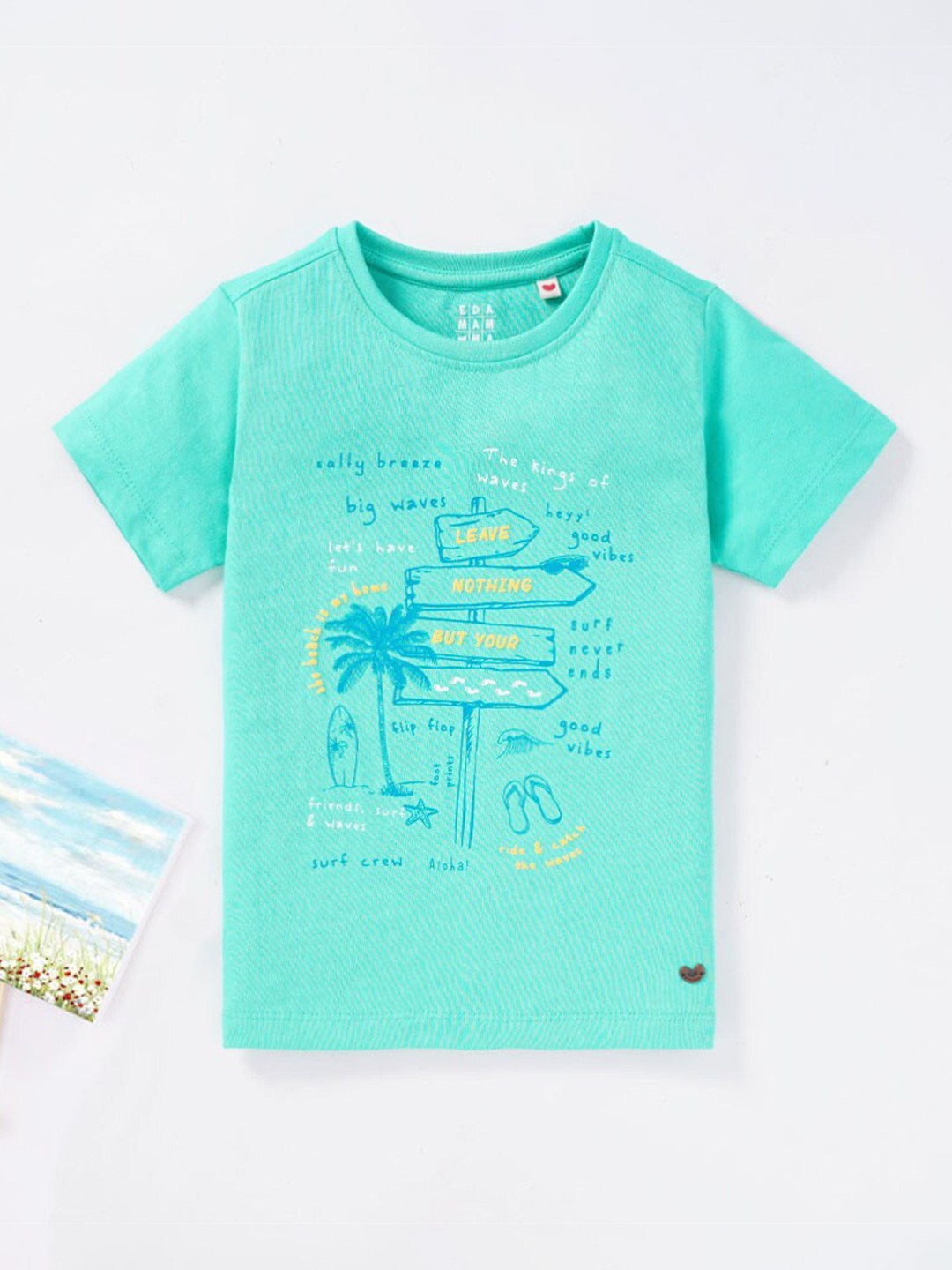 

Ed-a-Mamma Boys Turquoise Blue Printed Cotton T-shirt