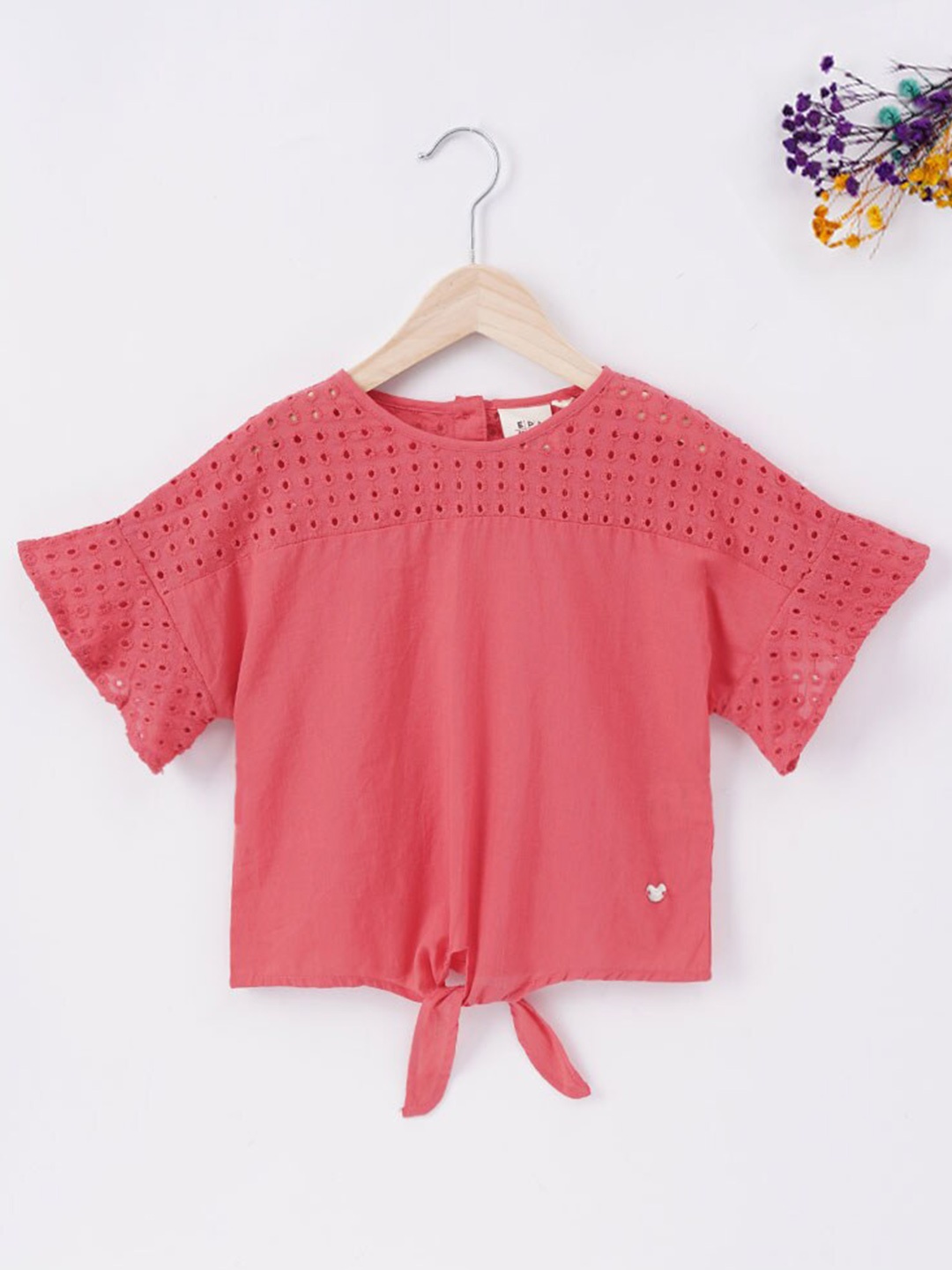 

Ed-a-Mamma Girls Pink Self Design Pure Cotton Regular Top