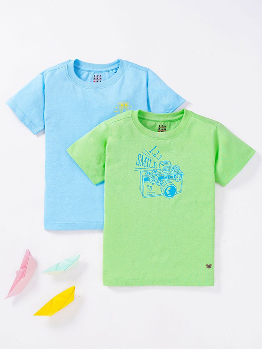 

Ed-a-Mamma Boys Blue & Green Pack of 2 Printed Cotton T-shirt
