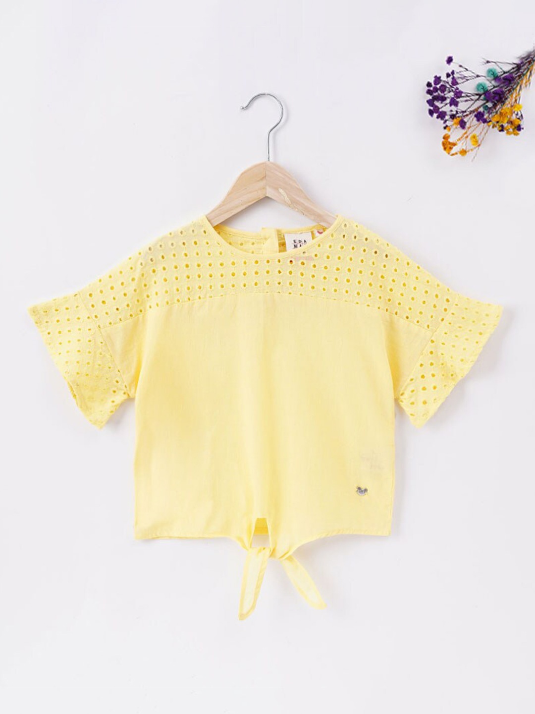 

Ed-a-Mamma Yellow Schiffli Tie Up Top