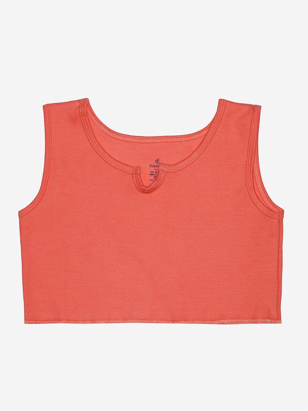 

KiddoPanti Girls Orange Solid Ribbed Crop Top