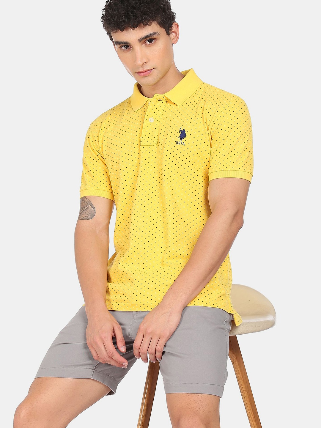 

U S Polo Assn Men Yellow Polo Collar Cotton T-shirt