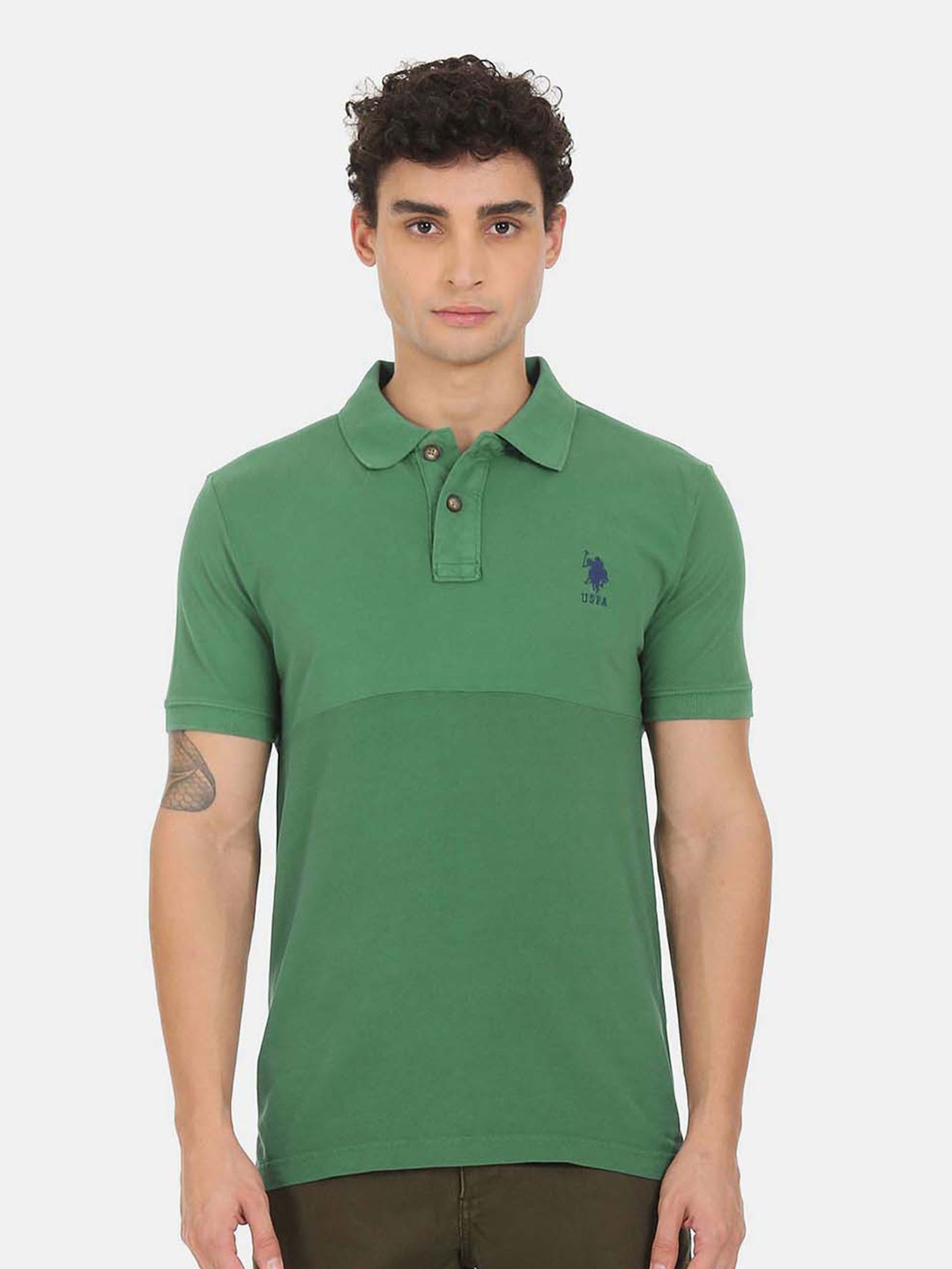 

U.S. Polo Assn. Denim Co. Men Green Polo Collar T-shirt