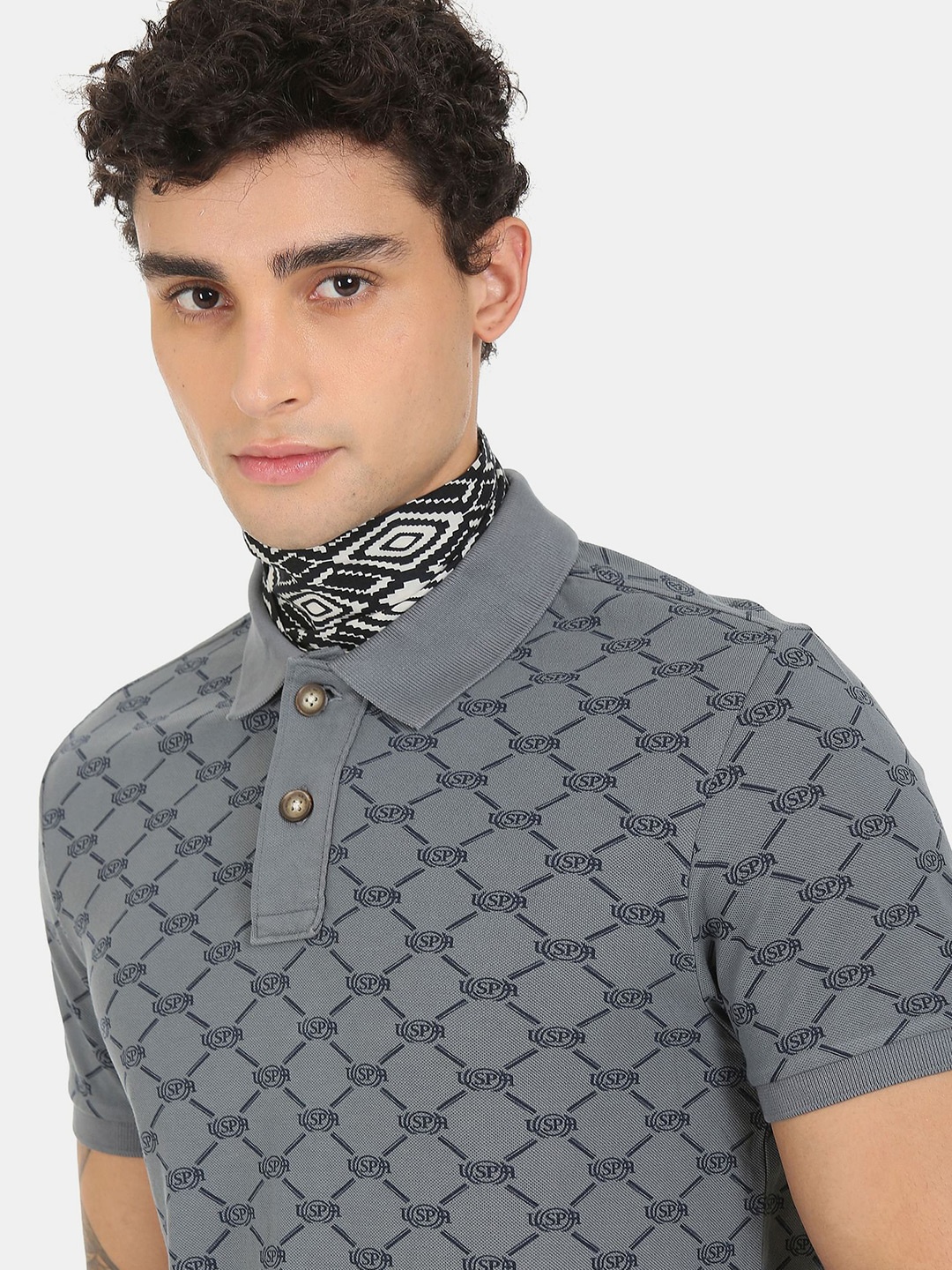 

U.S. Polo Assn. Denim Co. Men Grey Printed Polo Pure Cotton T-shirt