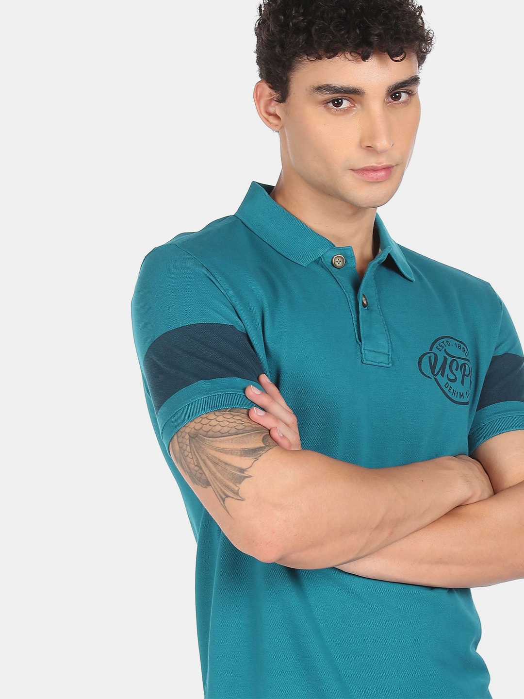 

U S Polo Assn Denim Co Men Teal Polo Collar T-shirt