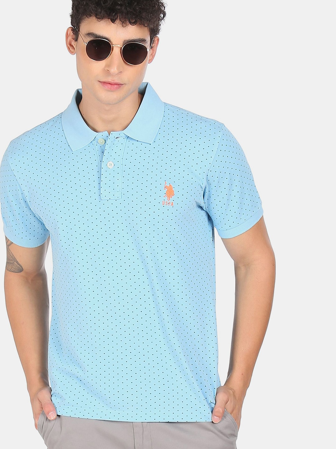 

U S Polo Assn Men Blue Polo Collar Cotton T-shirt