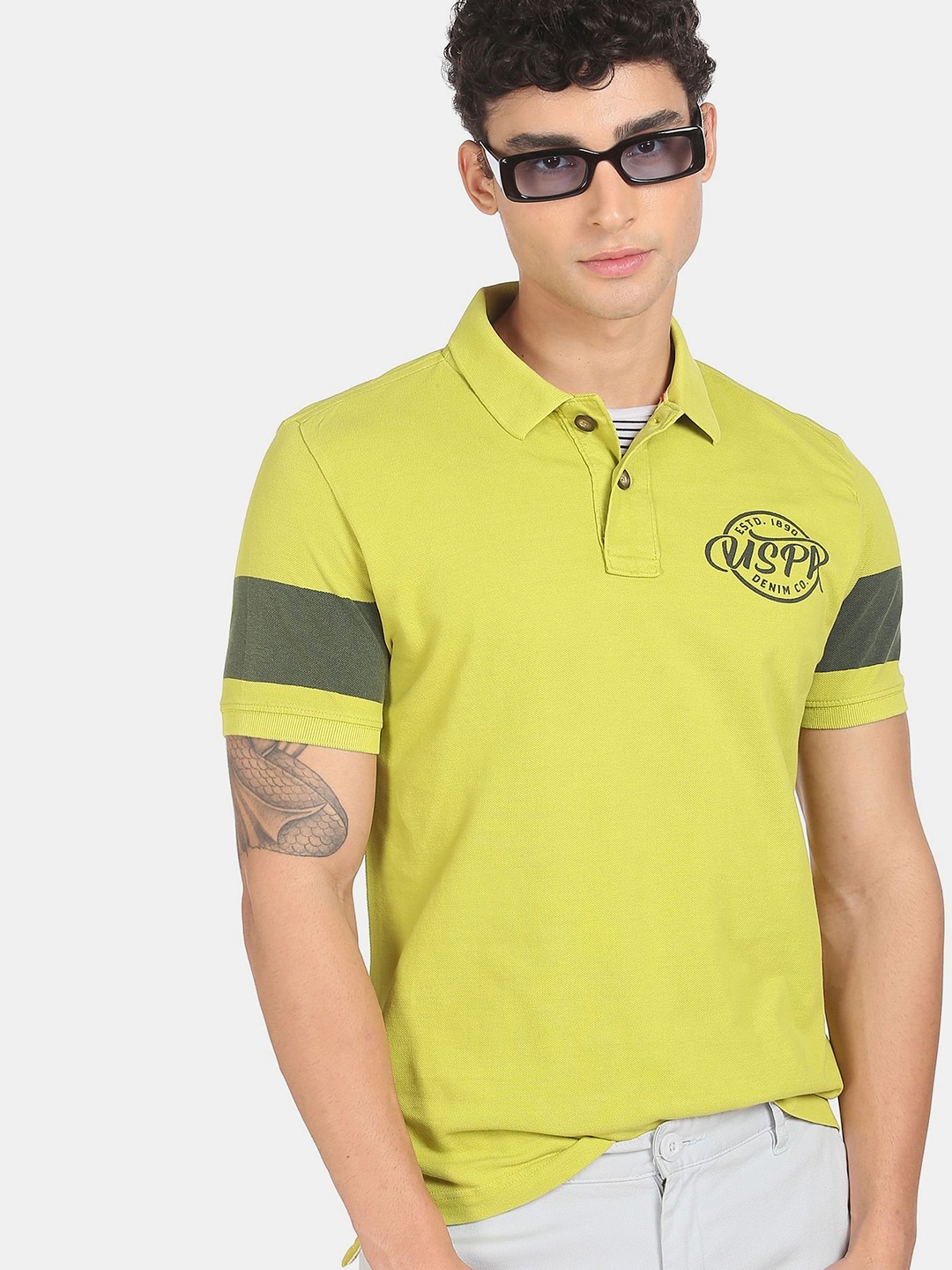 

U.S. Polo Assn. Denim Co. Men Green Polo Collar Cotton T-shirt