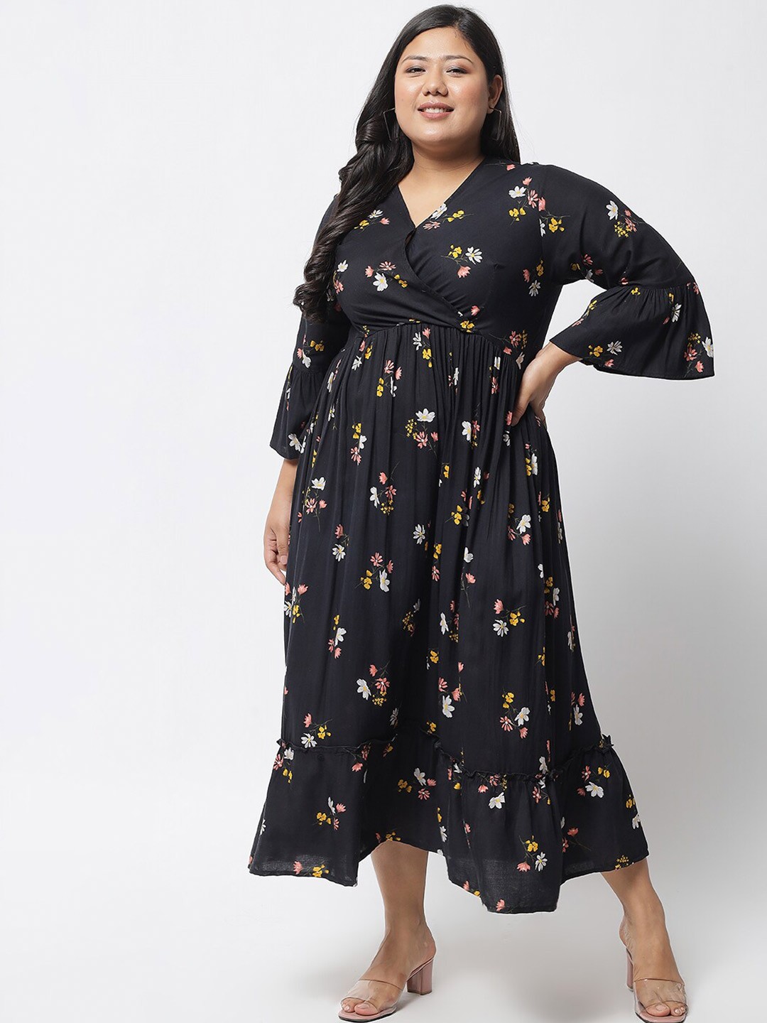 

BEYOUND SIZE - THE DRY STATE Women Plus Size Black & Red Floral Maxi Dress