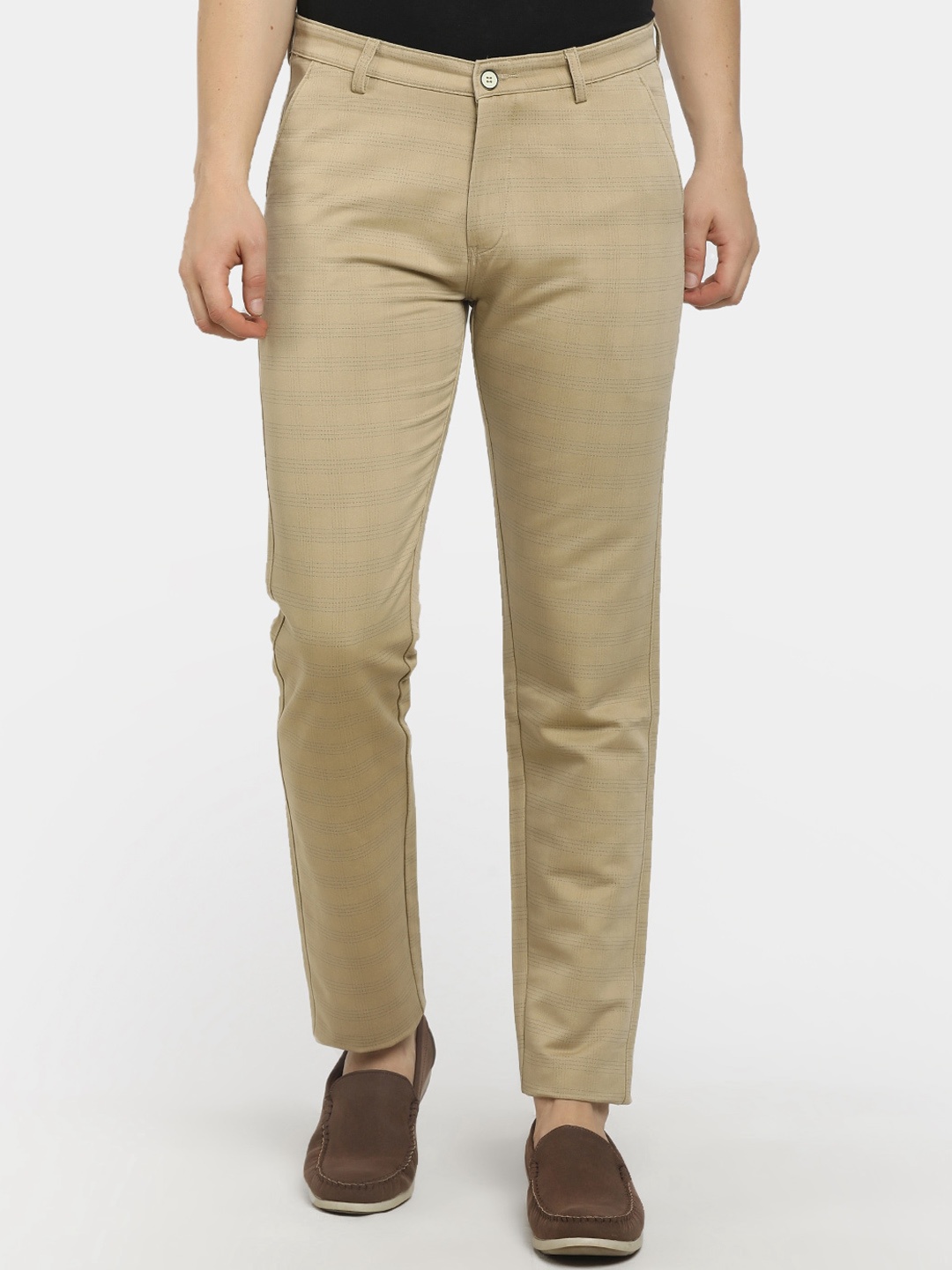 

V-Mart Men Khaki Checked Classic Slim Fit Cotton Trousers