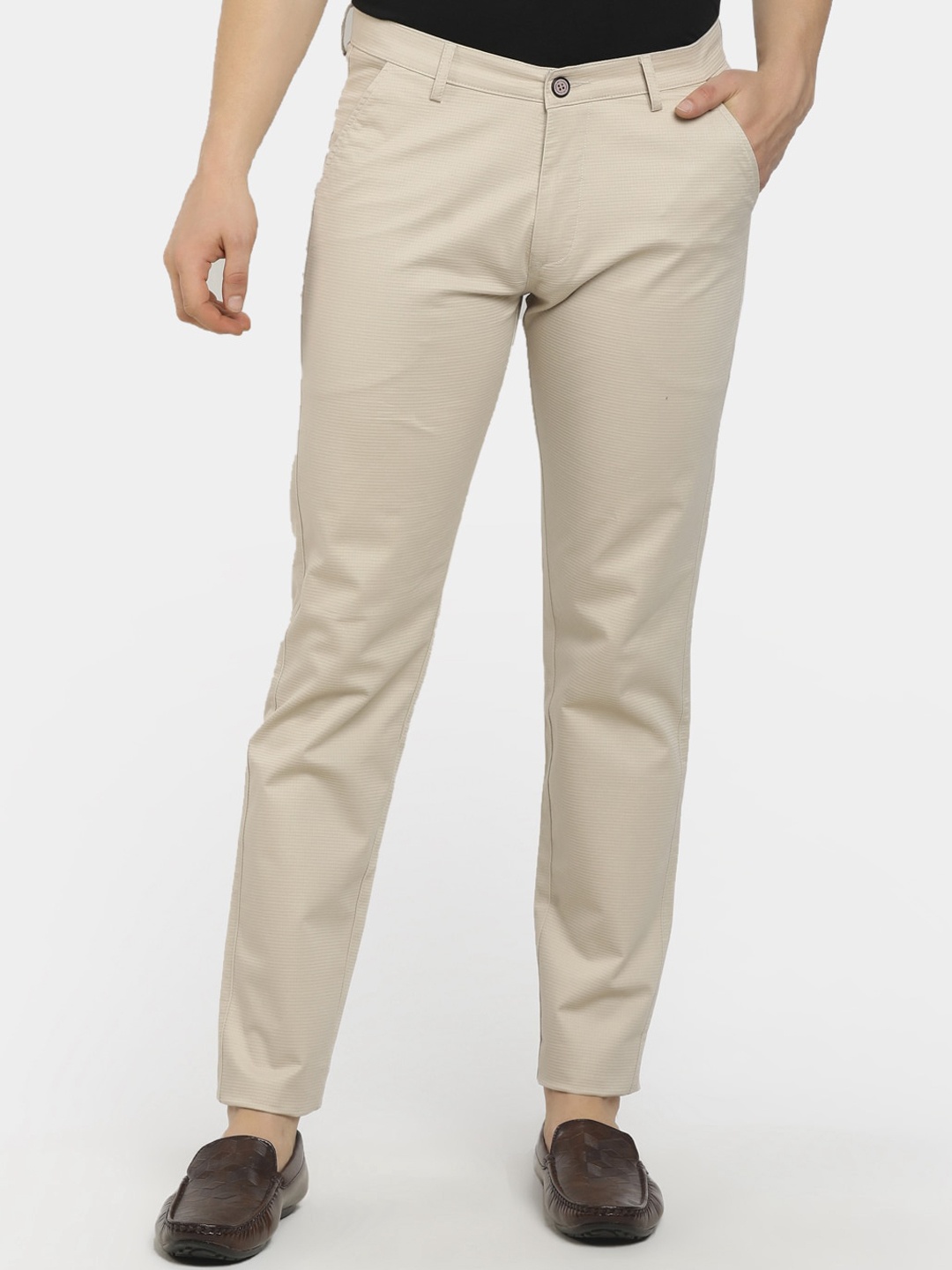 

V-Mart Men Cream-Coloured Classic Slim Fit Cotton Trousers