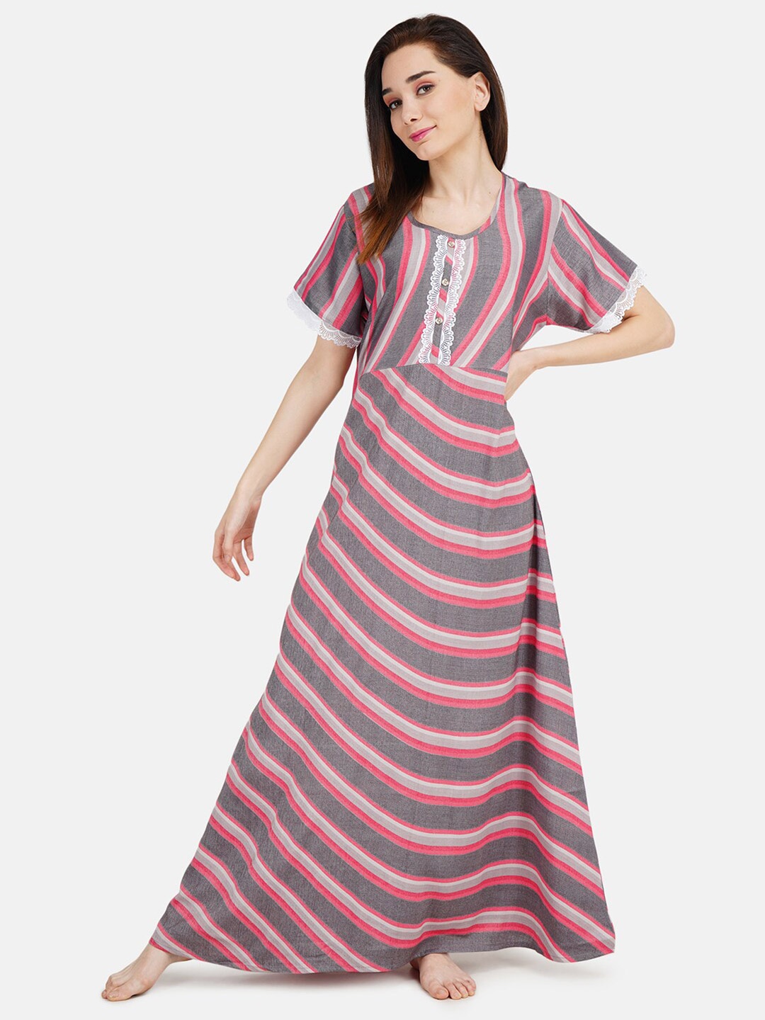 

KOI SLEEPWEAR Red Striped Maxi Nightdress
