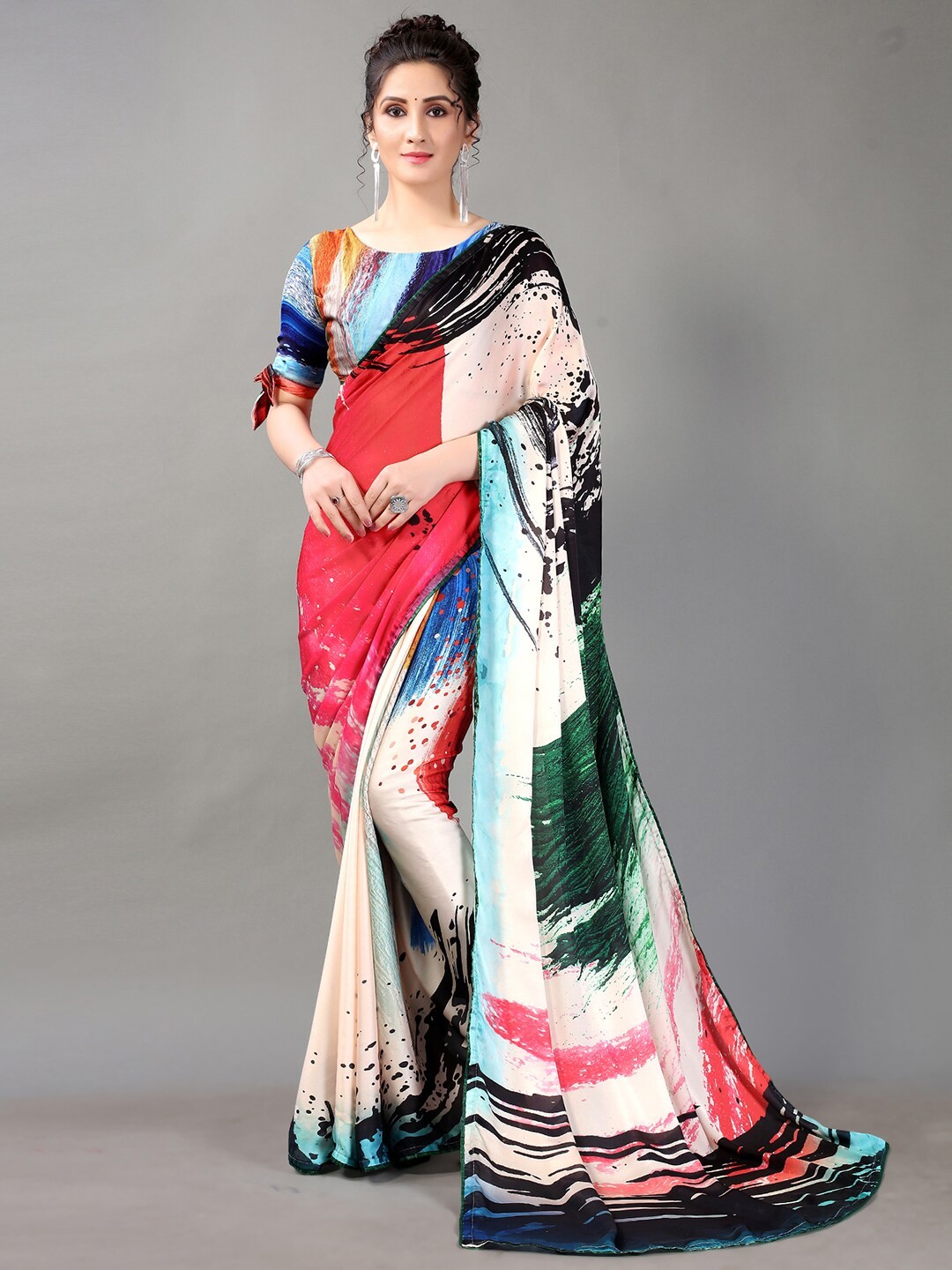 

HRITIKA White & Green Satin Saree