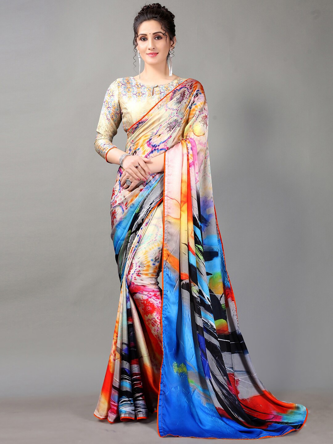 

HRITIKA Blue & Black Satin Saree