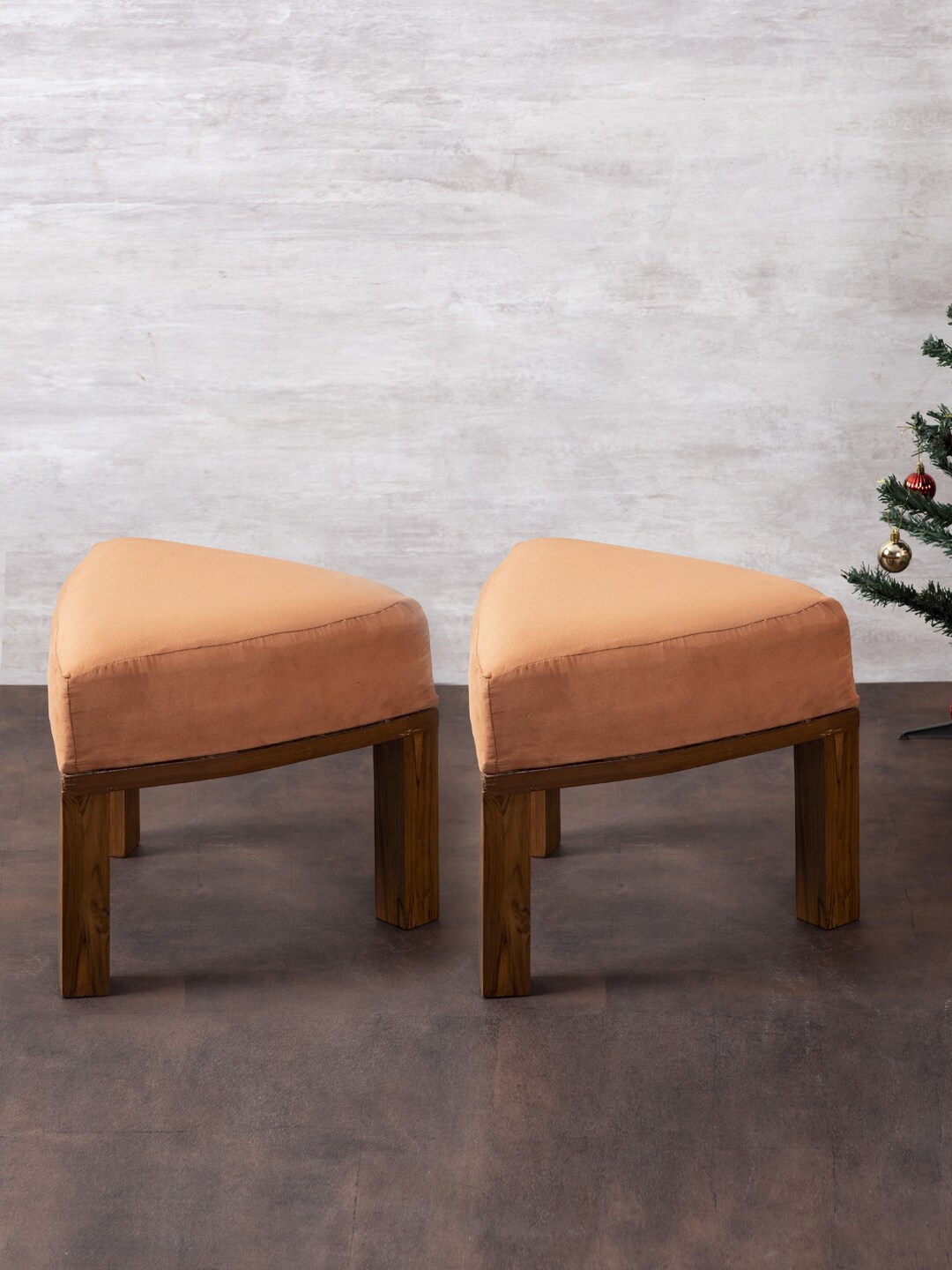 

Nestroots Set Of 2 Orange & Brown Solid Ottoman