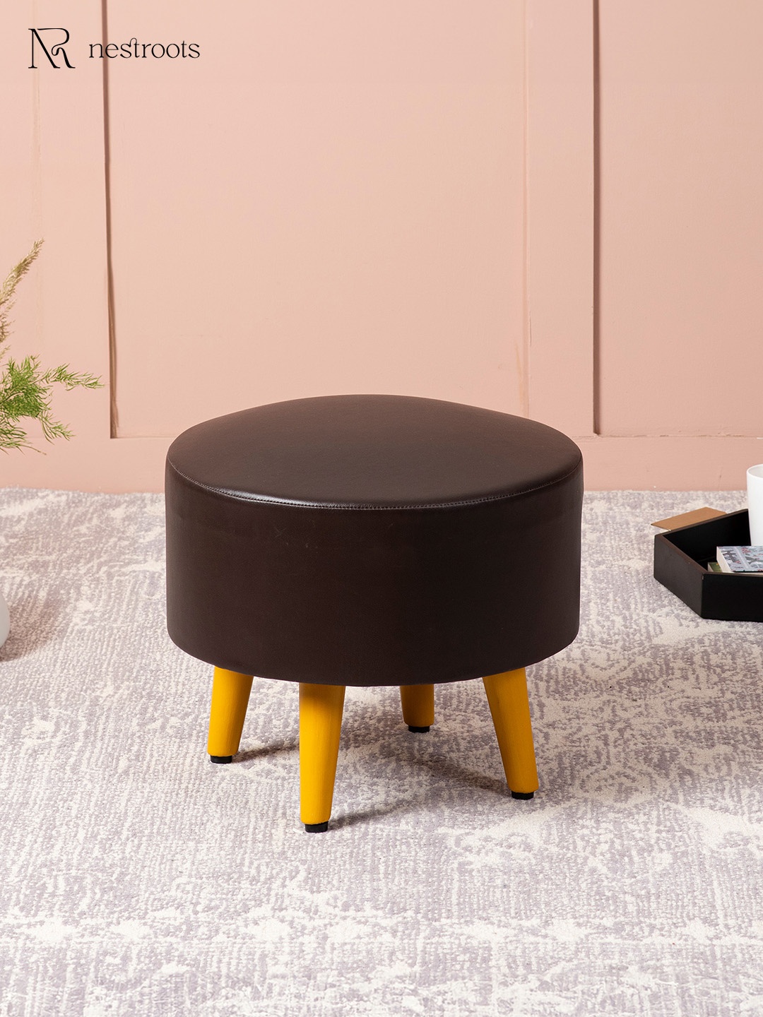 

Nestroots Brown Solid Round Ottoman
