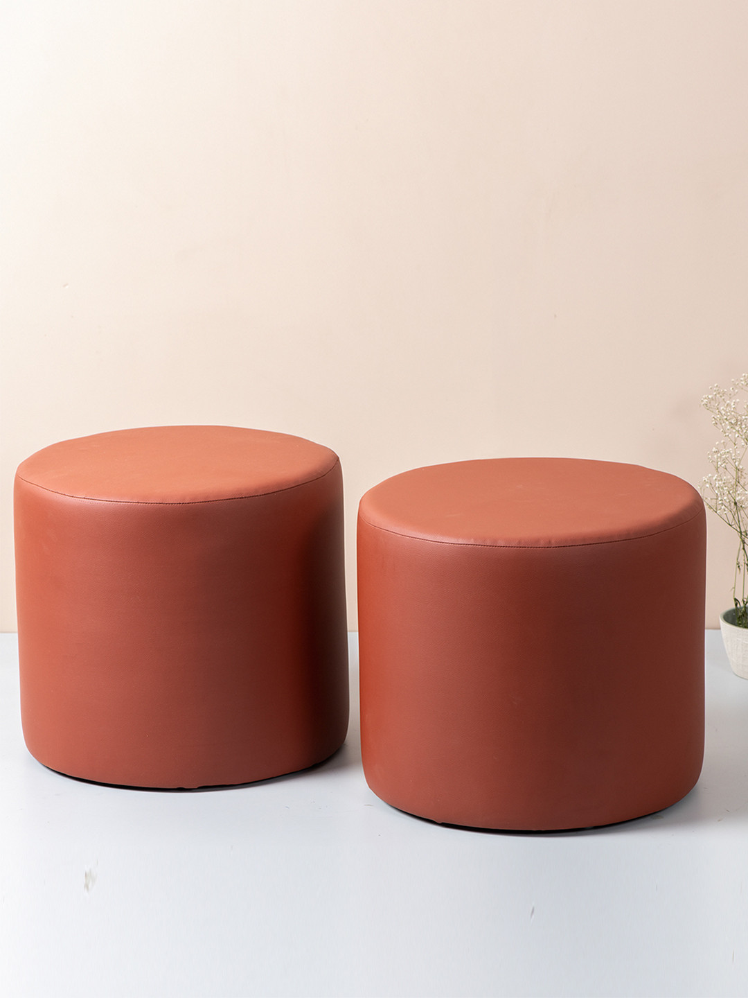

nestroots Brown Set Of 2 Wooden Pouff Ottomans