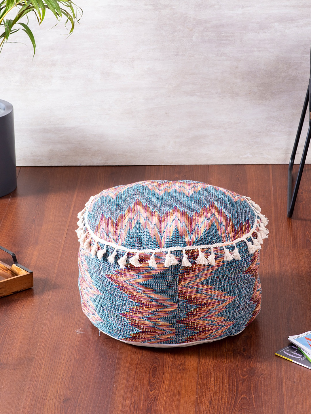 

nestroots Blue & Red Printed Bamboo Ottoman