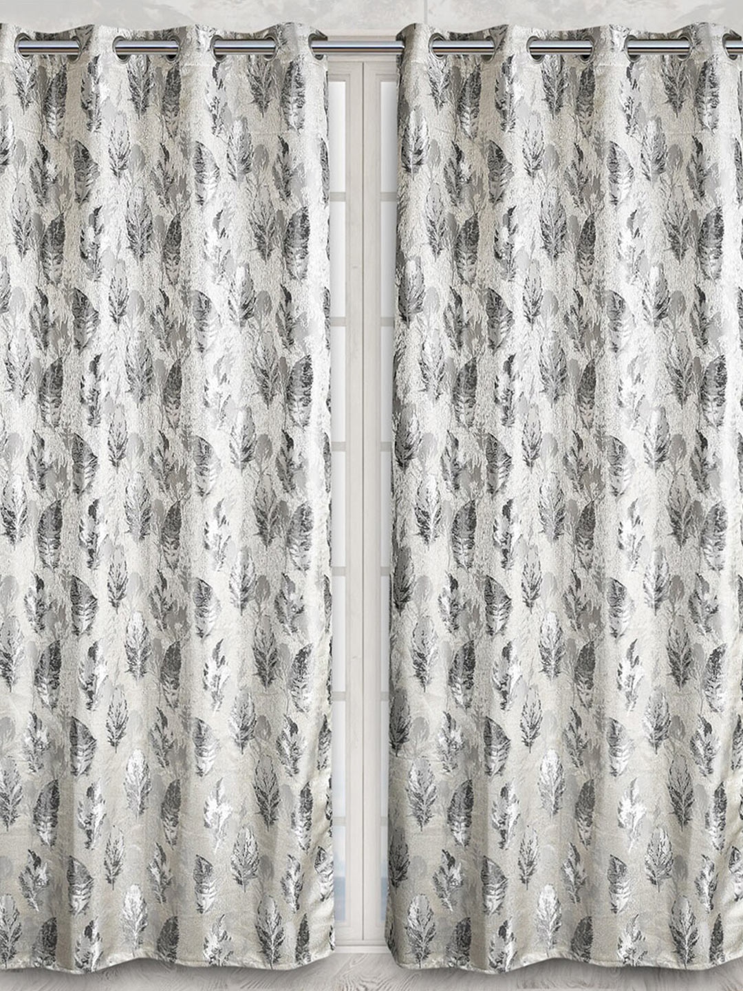 

Fresh From Loom Grey & White Set of 2 Quirky Room Darkening Long Door Curtain
