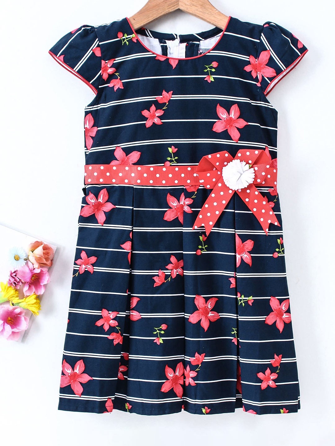 

Enfance Red & Navy Blue Floral Dress