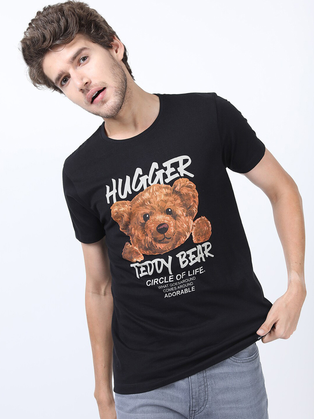 

HIGHLANDER Men Black Printed Slim Fit Cotton T-shirt