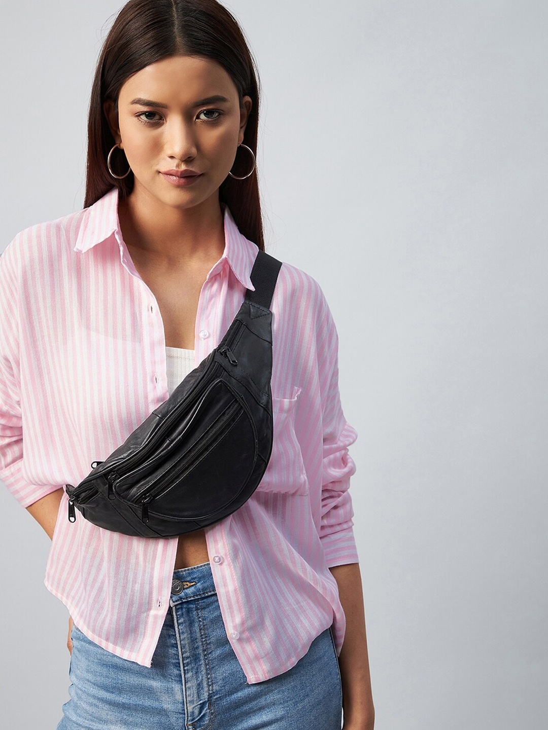 

CHIMPAAANZEE Women Pink & White Relaxed Boxy Striped Casual Shirt