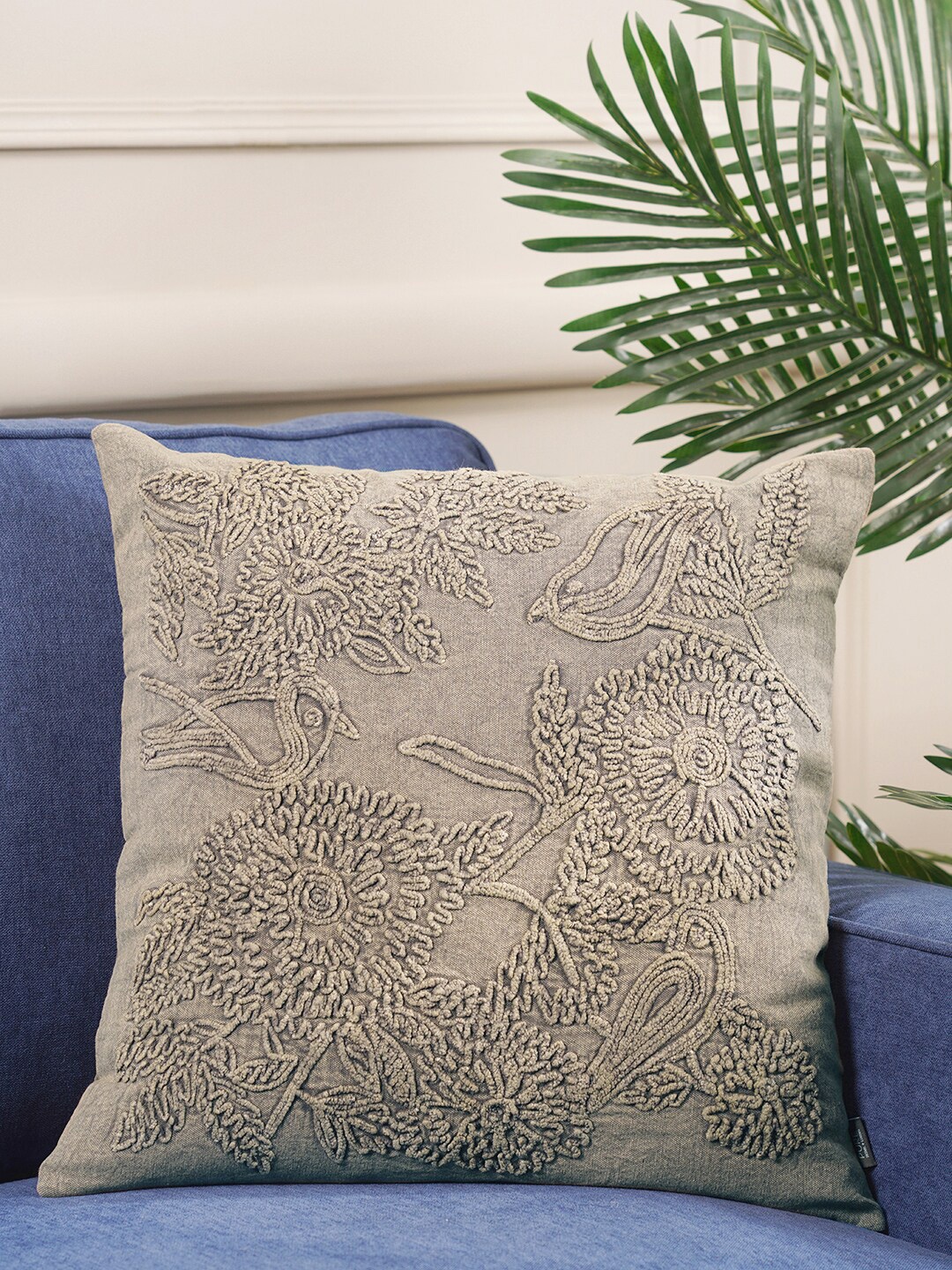 

Pure Home and Living Beige Floral Square Cushion Cover