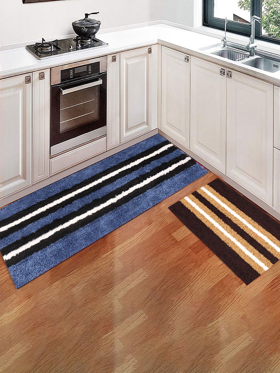 

LUXEHOME INTERNATIONAL Set of 2 Striped Floor Runners, Brown