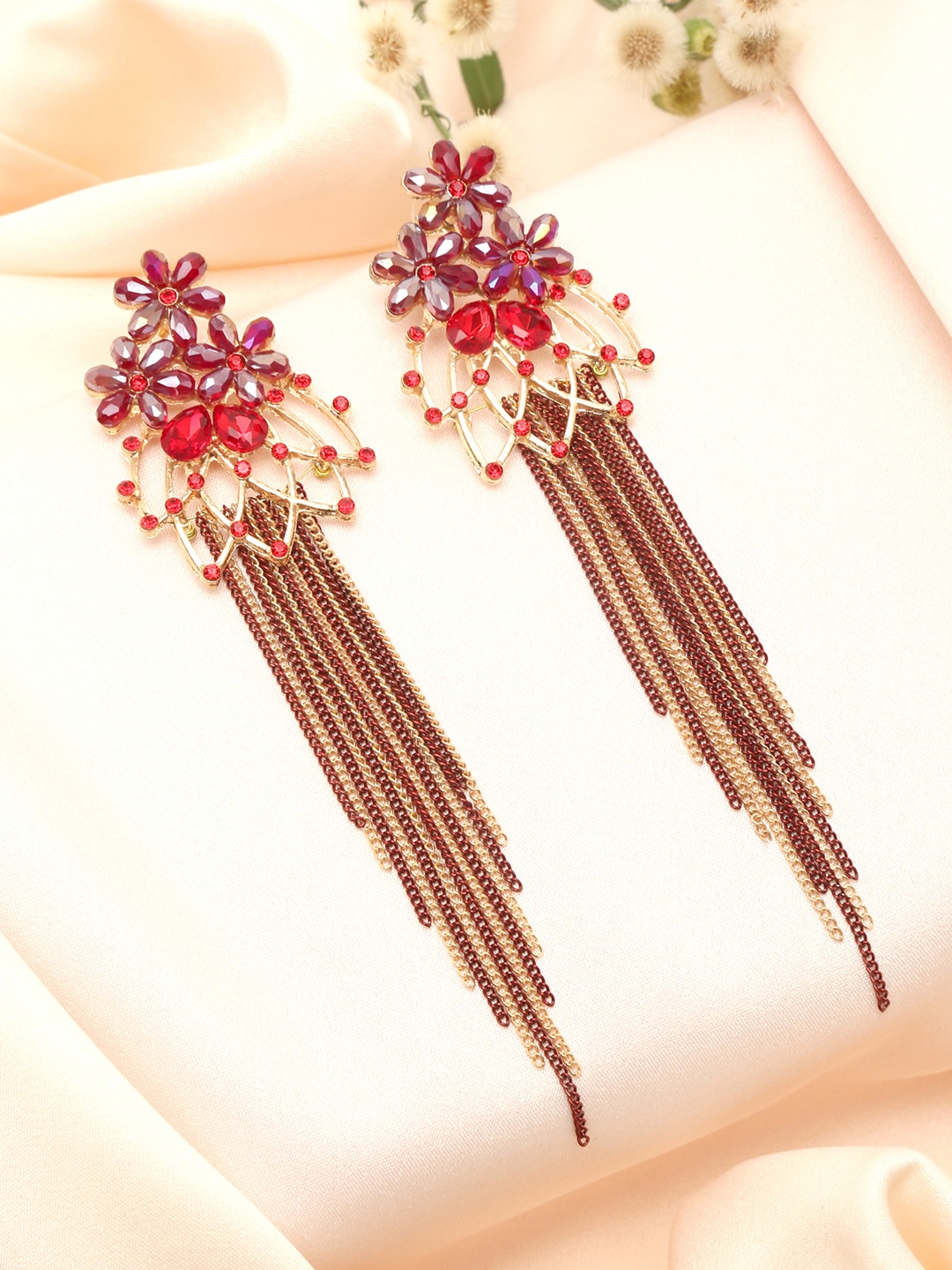 

Yellow Chimes Gold-Plated Red Contemporary Drop Earrings