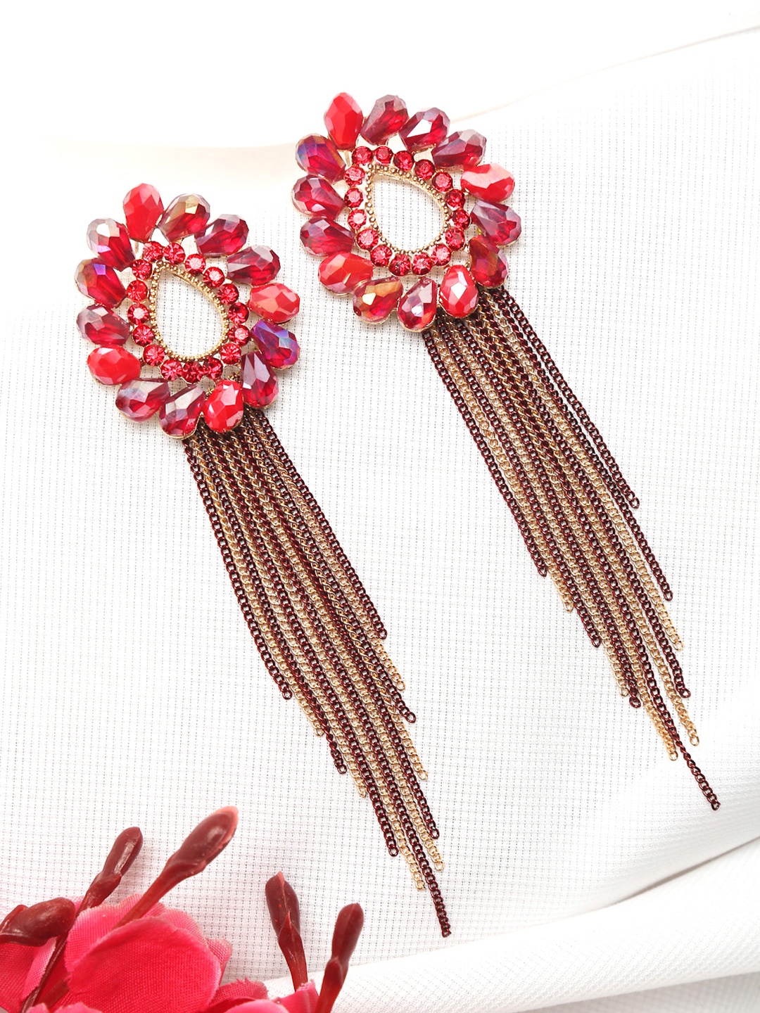 

Yellow Chimes Gold-Plated Red Contemporary Drop Earrings