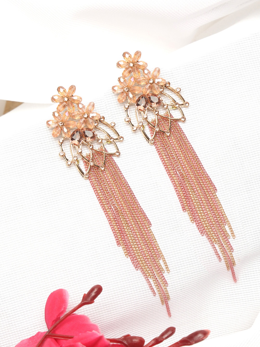

Yellow Chimes Gold-Plated Pink Contemporary Drop Earrings