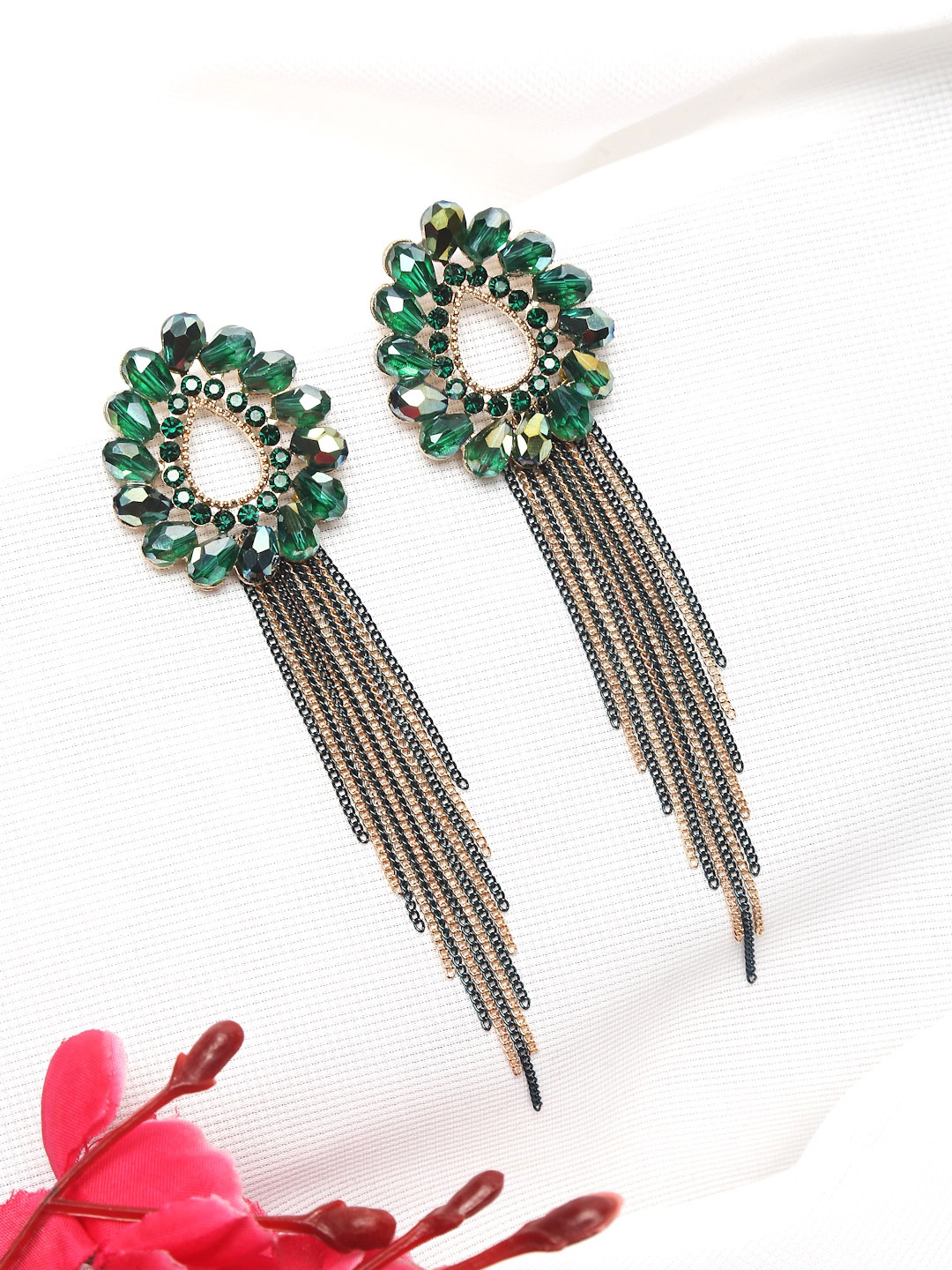 

Yellow Chimes Gold-Plated Green Contemporary Drop Earrings