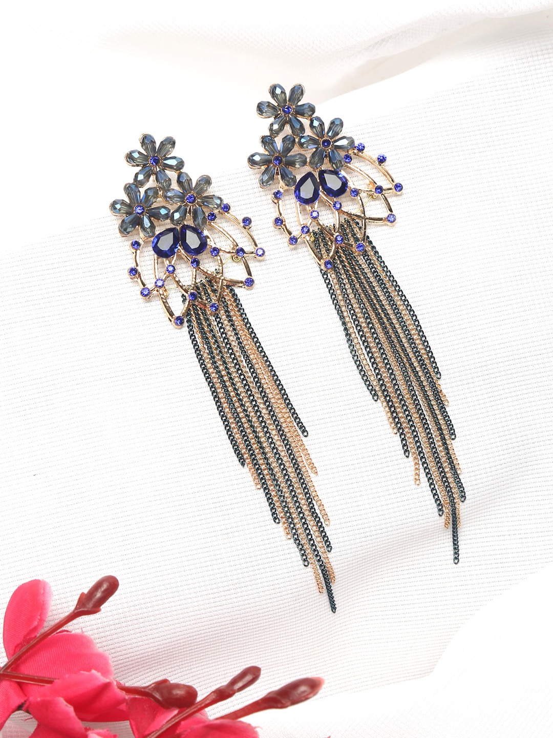 

Yellow Chimes Gold-Plated Blue Contemporary Drop Earrings