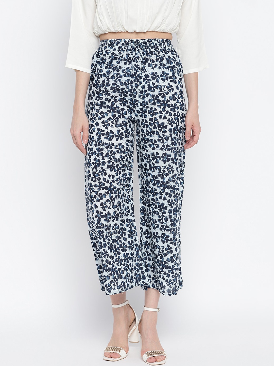 

Aawari Women Blue Floral Printed High-Rise Trousers