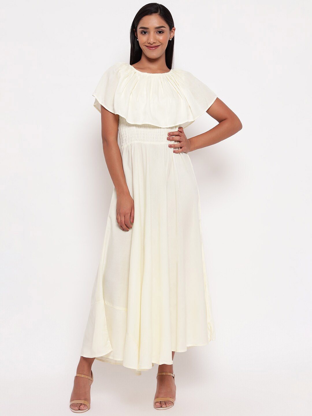 

Aawari Women Cream-Coloured Ruffled Maxi Dress