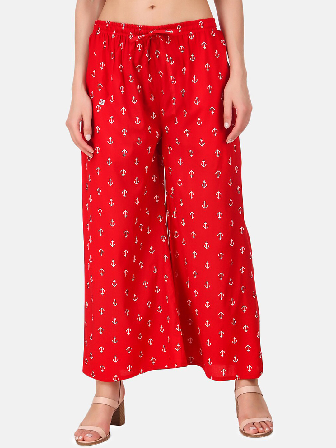 

Aawari Women Red Ethnic Motifs Printed High-Rise Pleated Trousers