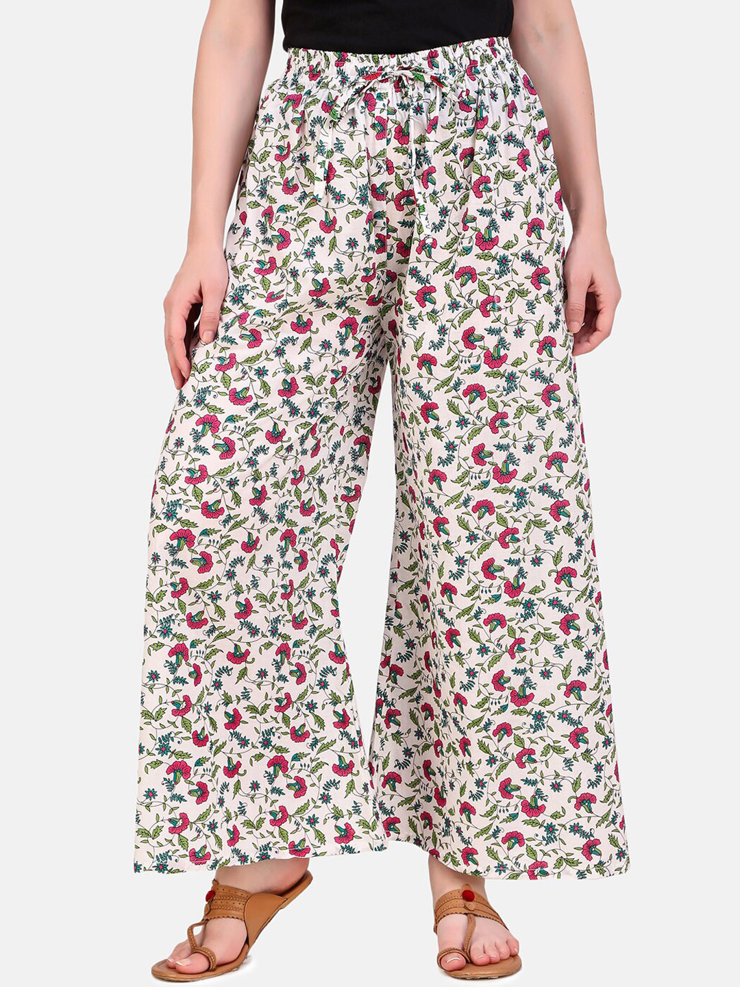 

Aawari Women Pink Floral Printed High-Rise Trousers