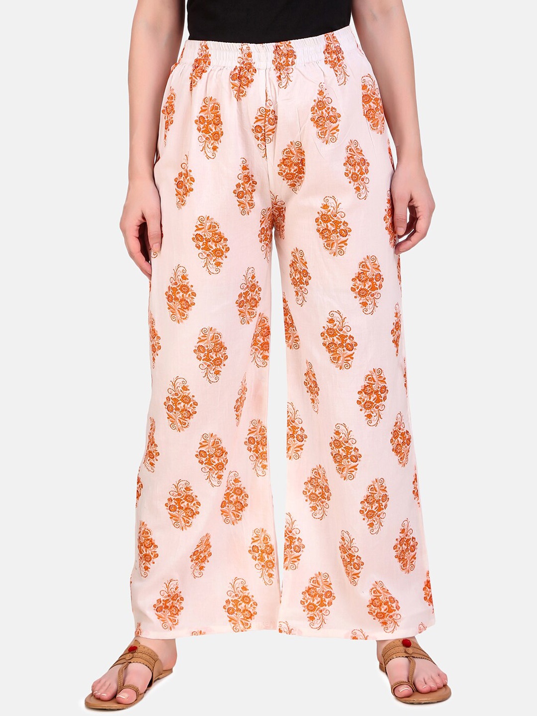 

Aawari Women White Floral Printed High-Rise Trousers