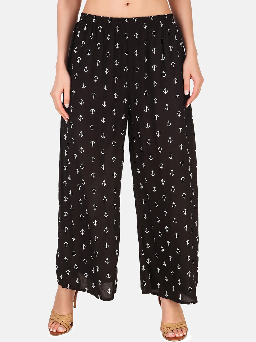 

Aawari Women Black Printed High-Rise Trousers