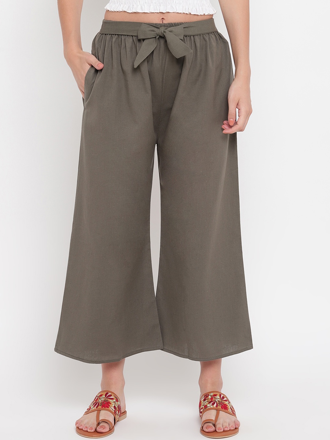

Aawari Women Green High-Rise Cotton Trousers