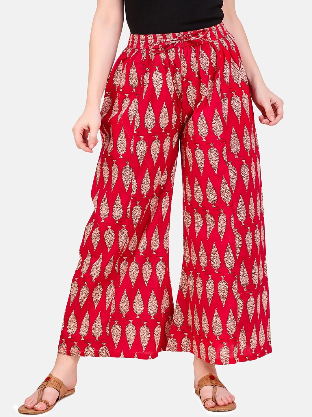

Aawari Women Red Ethnic Motifs Printed High-Rise Trousers